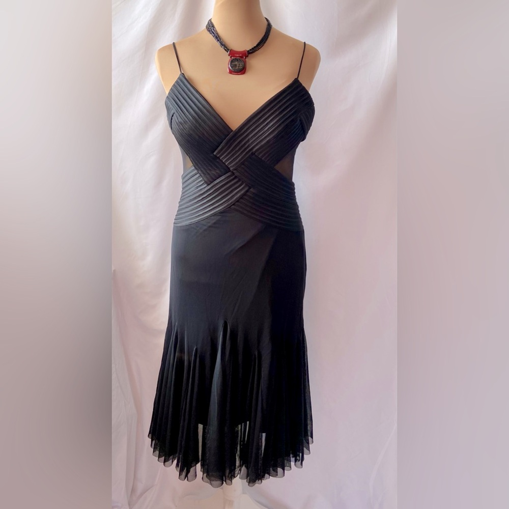 JS Collections Vintage/ Y2K Black Evening Sheer Top Dress Size 12